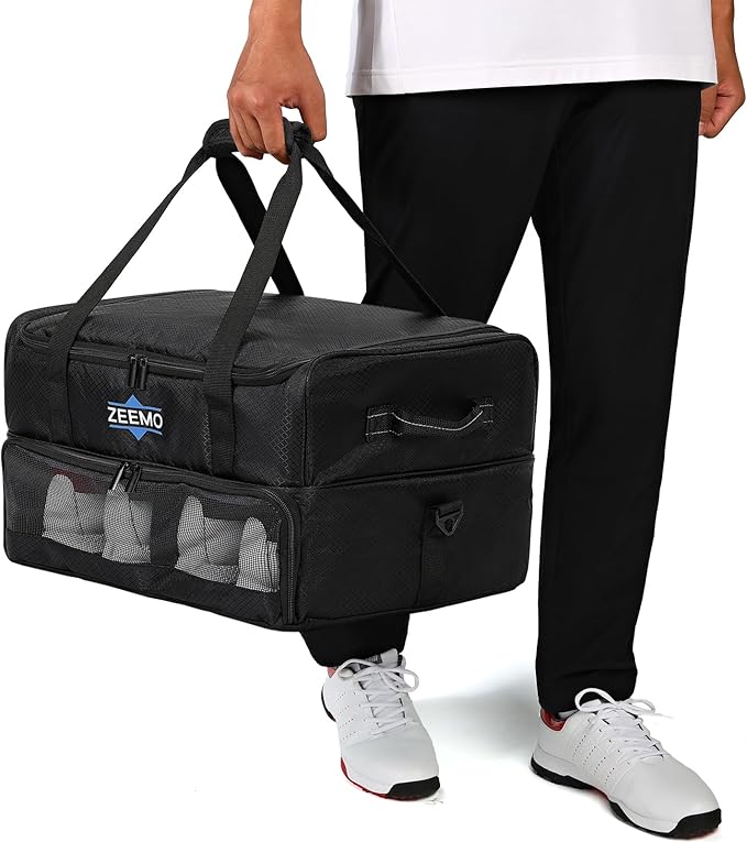 ZEEMO Golf Trunk Organizer, 2 Layer Car Locker with Ventilated Compartment for 2 Pair Shoes, Travel Storage Bag for