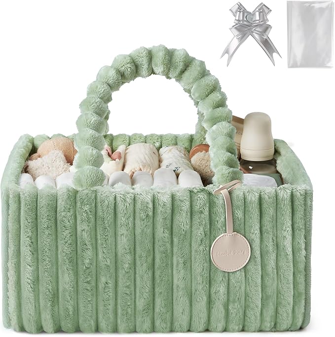 Blissful Diary Flannel Diaper Caddy Organizer, included Gift Packaging, Cozy Nursery Storage Basket, Gift for Baby Shower, Ne