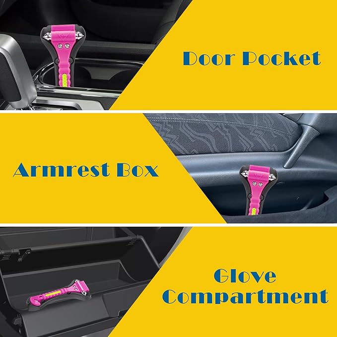 8PCS Car Window Breaker, Pink Window Breaker Seatbelt Cutter, Car Safety Hammer with One Second Emergency Glass Hammer, Safet