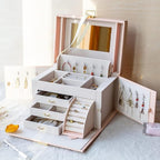 Vlando Jewelry Box Organizer for Girls Women, Large Baroque Jewelry Holder Organizer with Mirror, 3 Drawers for Bracelets, Ea