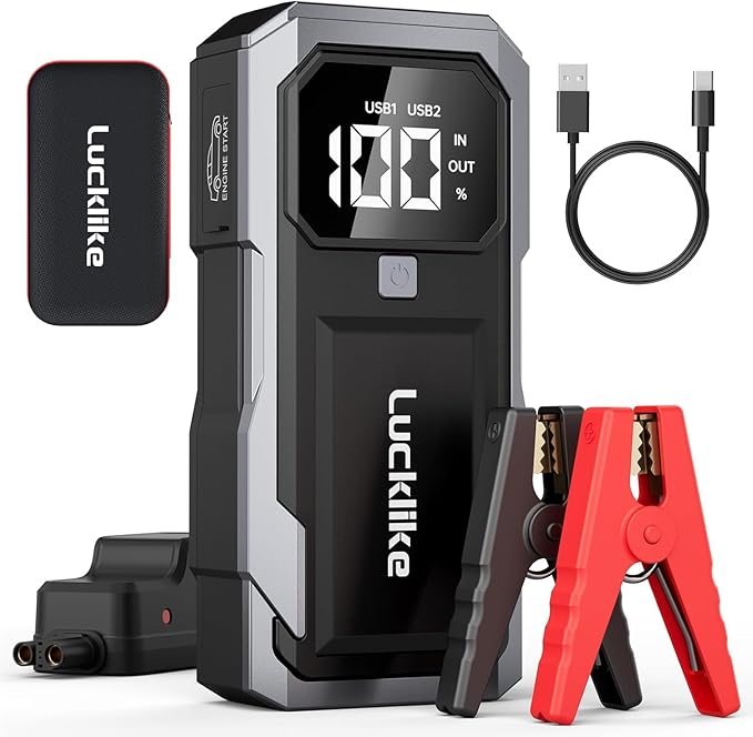 Lucklike Car Battery Jump Starter Portable, Jump Starter Battery Pack for 8.0L Gas/7.0L Diesel Engines,12V Jump Box with Portable Charger Power Bank, 3 Modes Emergency Light and Jumper Cable