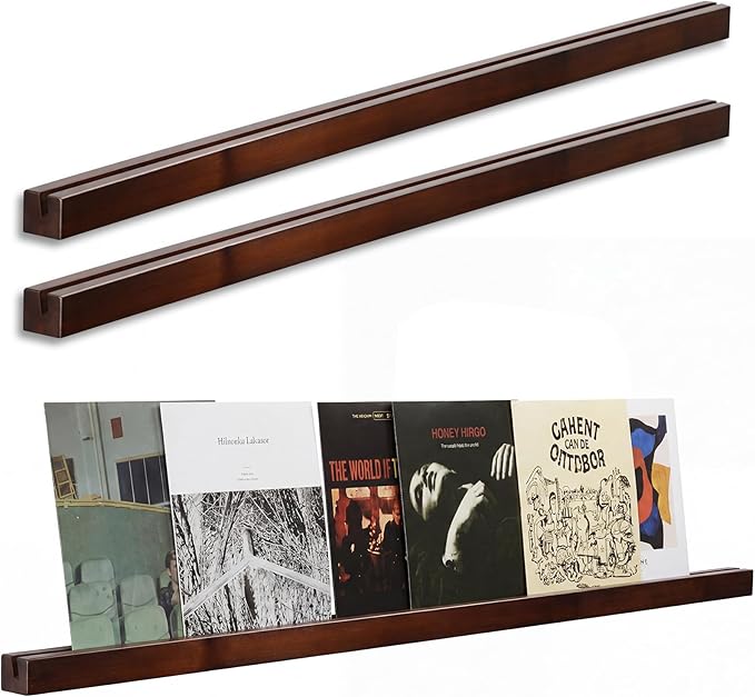Pinkunn 3 Pcs 40 Inches Vinyl Wall Mount Record Display Shelf, Extra Long Wood Vinyl Record Holder, Album Display Holder Floa