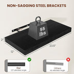Black Floating Shelves for Wall 24 Inches Long, 12" Deep Wall Shelves 2" Thick, Heavy Duty Shelf for Bedroom, Bathroom, Livin