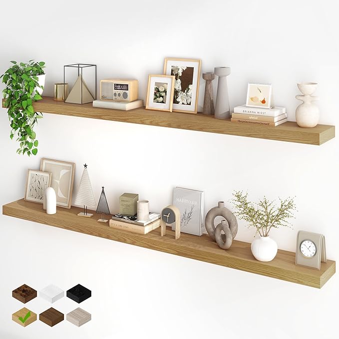 Fun Memories 72Inch Floating Shelves,Wall Mounted Rustic Wood Floating Shelf with Invisible Brackets for Storage & Decor,2 Pa