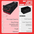 Car Trunk Organizer,Heavy Duty Collapsible 95 L Capacity Car Trunk Storage Organizer,Multi-Compartment Pockets, Adjustable Stra
