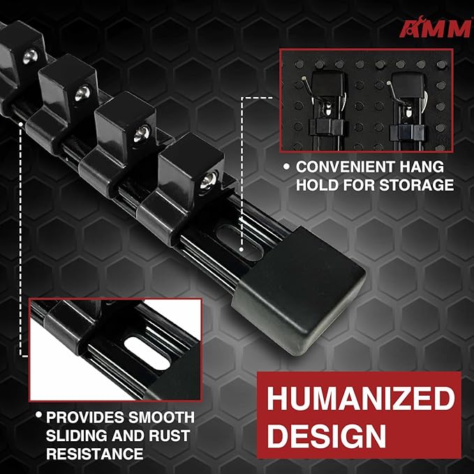 AMM 9-Piece Socket Organizer, 1/2 inch, 3/8 inch and 1/4 inch Drive ABS Tools-Black Socket Holder,Heavy Duty Socket Racks, Pr
