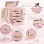 AKOZLIN 6-Tier Jewelry Box Organizer Functional Leather Jewelry Storage Case for Women Girls Ring Necklace Earring Bracelet H