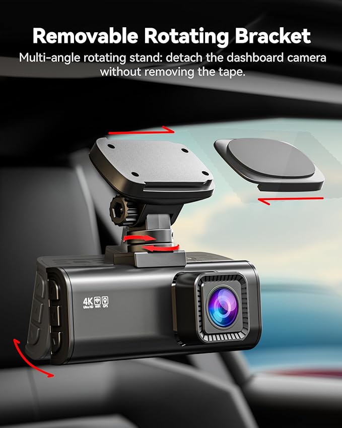 REDTIGER 4K Dash Cam Front and Rear, STARVIS 2 Sensor, 64GB Card Included, 4K/2.5K+1080P Dual Dash Camera for Cars Built-in W