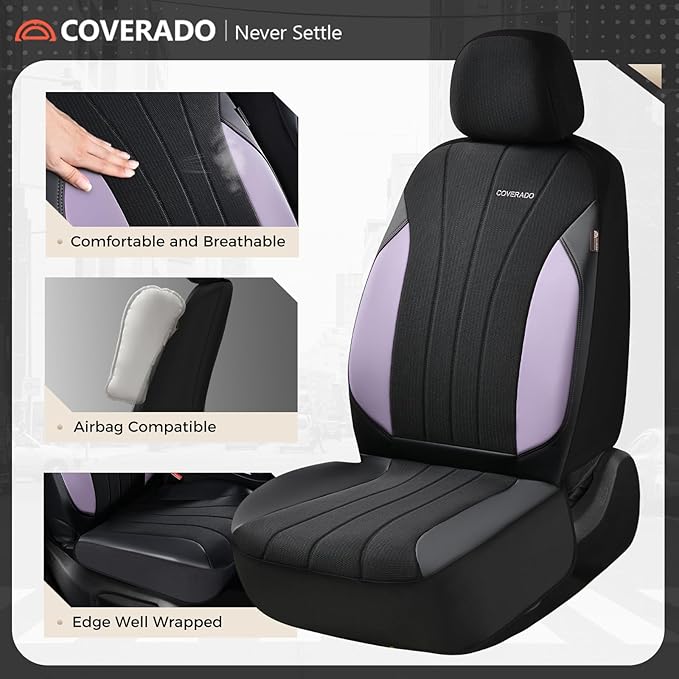 Coverado Car Seat Covers 2-Pack, Seat Covers, Waterproof Leather Car Protectors Front Seats, Luxury Universal Fit Seat Covers
