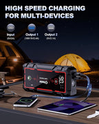 Jump Starter, Battery Jumper Starter Portable, Car Battery Jump Starter with 3 Modes Flashlight, Compass, Power Bank and