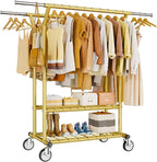 HYSEYY Heavy Duty Clothes Rack, Rolling Clothing Racks With Shelves Load 620 LBS, Double Rod Clothing Racks for Hanging Cloth