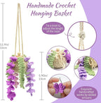 Crochet Car Air Freshener, 15ml Empty Refillable Oil Diffuser Bottle with Crochet Violet Hanging Plant for Car Rearview Mirro