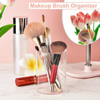 Mototo 4 Pieces Clear Acrylic Pen Holder Round Acrylic Pencil Cup Clear Makeup Bush Holder Acrylic Desktop Stationery Organiz