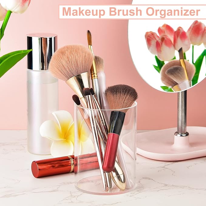 Mototo 4 Pieces Clear Acrylic Pen Holder Round Acrylic Pencil Cup Clear Makeup Bush Holder Acrylic Desktop Stationery Organiz