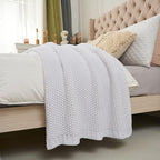 Chunky Cable Knit Throw Blanket Lightweight White 100% Organic Cotton Blanket for Sofa Couch Bed Baby Nursery, Rustic Shabby 