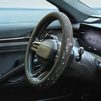 New Diamond Leather Steering Wheel Cover with Bling Bling Crystal Rhinestones, Universal Fit 15 Inch Car Wheel Protector for 