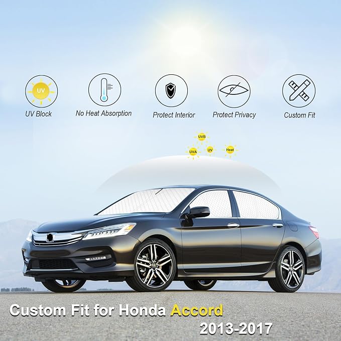 KMF 6pcs Thicken Sun Shades for Honda Accord 2013-2017 Accessories, Car Window Covers Sunshade for Windshield Side Rear, UV Block and Protecting Privacy Blackout for Car Camping Outdoor