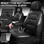 CAR PASS Memory Foam Car Seat Covers Full Set,Breathable Mesh Thick Seat Covers for Car,Gray Metal Film Leather Seat Covers,U