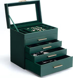 Somduy Jewelry Box, 5 Layers Jewelry Storage Display Box with Glass Lid for Women, 4 Drawers,Large Capacity for Necklace Earr