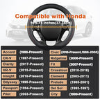 GIANT PANDA Microfiber Leather Steering Wheel Cover for Honda Accord,Civic,CR-V,HR-V,Pilot(Black+Red Line-Standard Size)