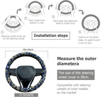 Navy Spherical Flowers Steering Wheel Cover Auto Steering Wheel Protector, Anti-Slip, Absorbing Sweat, Universal Flowers Car Accessories 14.5–15 inch,Fit for Most Car, Trucks, SUV