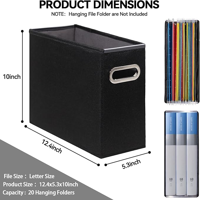 4 Pack Letter Size File Storage Box Collapsible, Fabric Hanging File Folders Organizer, Portable Office Document Holder with 