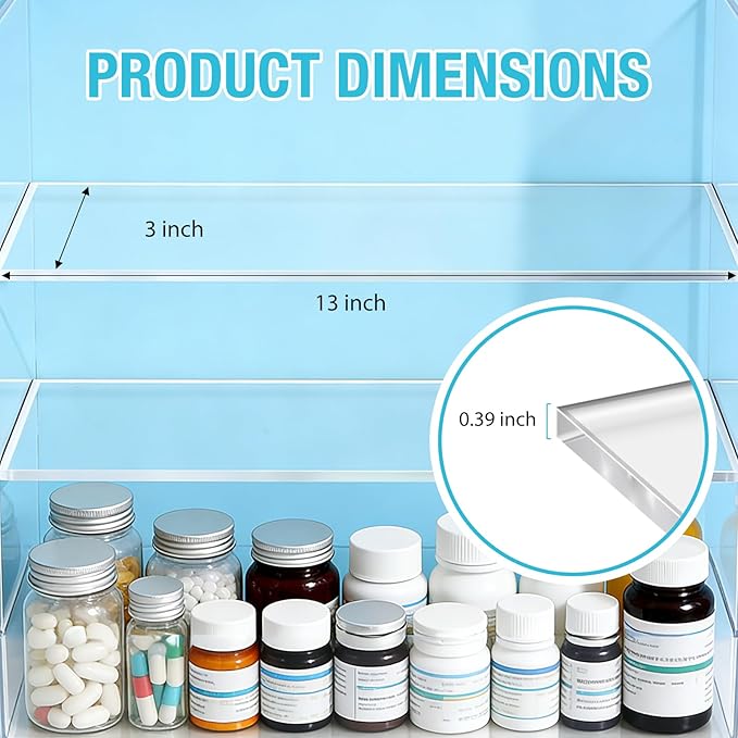 4 Pcs Medicine Cabinet Shelves 13 Inch Acrylic Replacement Organizer for Bathroom Living Room Wall Mounted Shelves for Kitche