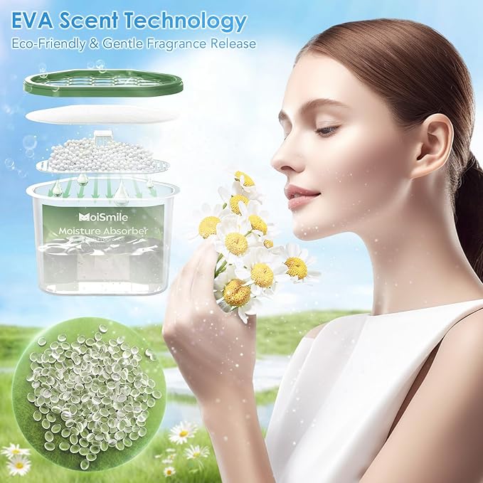 Moisture Absorbers, Efficient Fresh Scent Humidity Absorber & Odor Eliminator Boxes, Refillable Car Dehumidifier for Closet,
