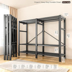 Garment Rack with Cover, Heavy Duty Portable Wardrobe Closet 2000LB, Foldable Clothe Rack with Wheel, Clothes Rack for Hangin