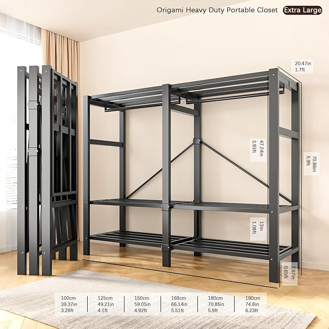 Garment Rack with Cover, Heavy Duty Portable Wardrobe Closet 2000LB, Foldable Clothe Rack with Wheel, Clothes Rack for Hangin