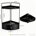 2-Tier Corner Bathroom Counter Organizer with Drawer & Embedded Screw Holes - Wooden Countertop Organizers for Skincare, Make