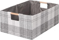 Fabric Storage Bin Box Collapsible Cotton Linen Storage Cube with Wooden Handles Rectangular Decorative Home Organizer Clothe