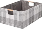 Fabric Storage Bin Box Collapsible Cotton Linen Storage Cube with Wooden Handles Rectangular Decorative Home Organizer Clothe