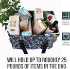 Extra Large Utility Tote Bag - Oversized Collapsible Tote with Wire Frame, Durable Reusable for Beach, Groceries, Laundry, Car Trunk, Storage and Travel - Includes 5x7 Bag with Hook - Blue Snowflake