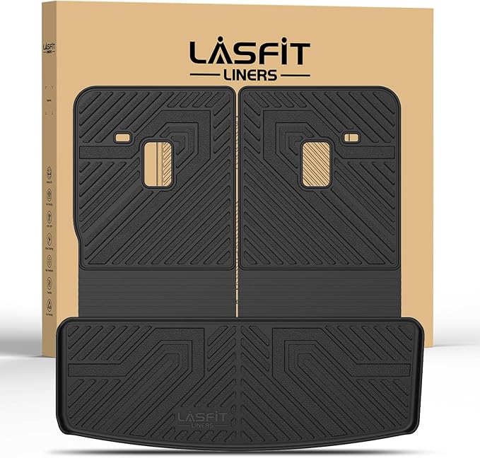 LASFIT Trunk Mat with Backrest Mat for GMC Acadia 2017-2023, All Weather TPE Custom Fit Cargo Mat Trunk Liner with Backrest Mat, Black