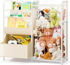 BBLIKE Kids Bookshelf and Stuffed Animal Storage - Multi-Function Nursery Book Shelves with Toy Box and PVC Book Display, Toy