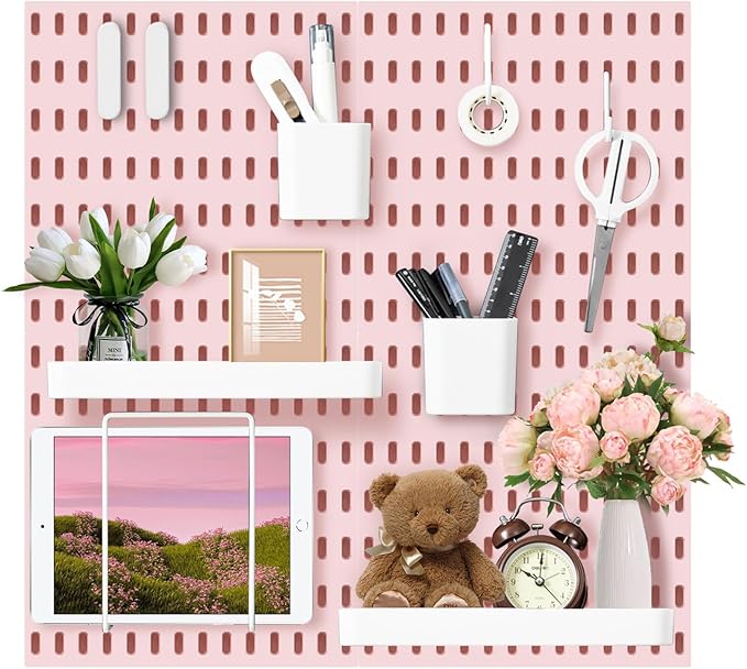 VUSIGN Pegboard Combination Wall Organizer Kit, 4 Pieces Pegboards and 17 Accessories Modular Hanging, Wall Mount Display Peg