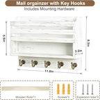 Mail and Key Organizer for Wall – Key Holder Wall Mount with Storage Box and 5 Key Hooks, Mail Holder Wall Mounted for Entryw
