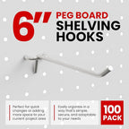100 Pack PEG Board Pegboard Shelving Hooks 6" Length Wholesale Lot