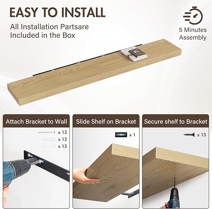 72 Inch Floating Shelves, 12" Deep Floating Shelf Wall Mounted, 72" Wall Shelves, Rustic Deep Bookshelf, Extra Deeper & Thick
