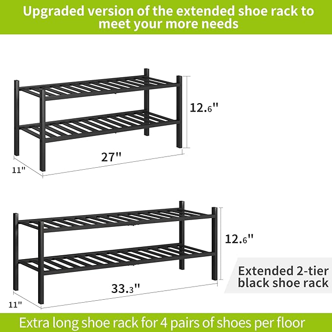 BMOSU 2-Tier Bamboo Extended Shoe Rack Premium Stackable Shoe Shelf Storage Organizer for Hallway Closet Living Room Entryway