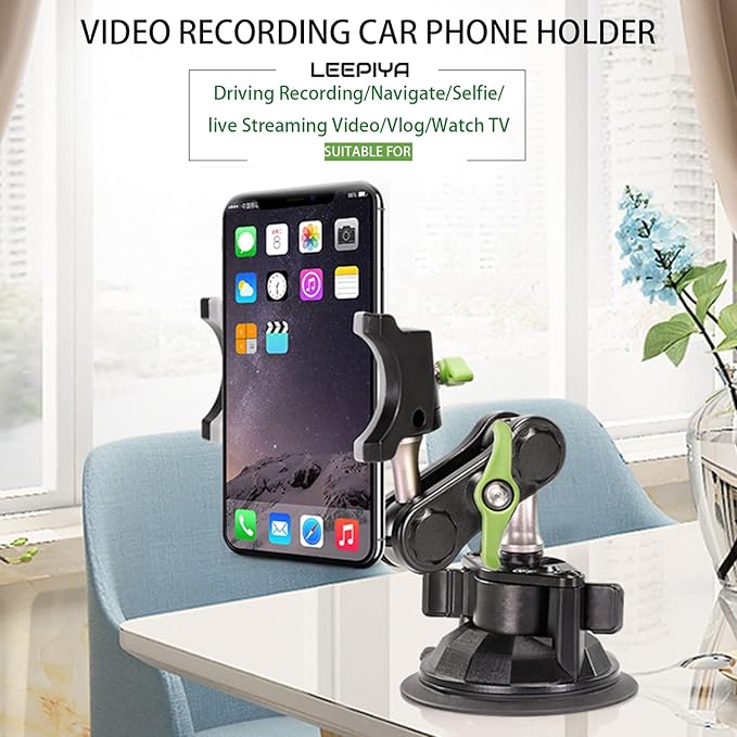 leepiya Phone Mount for car, 360° Adjustable Dashboard Windshield Car Phone Holder Mount, Ultra-Durable Metal,car Mount for Camera vlogging, Car Phone Mount for iPhone Samsung All Smartphones