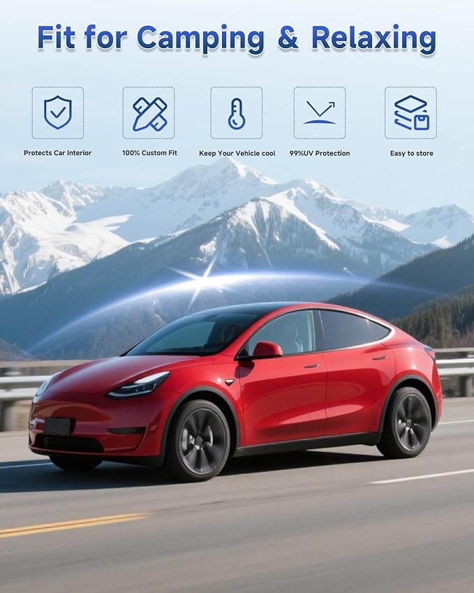 8PCS Window Shades for Model Y 2020-2024 Accessories – Full Coverage Sun Shade for Side Windows, Rear Triangular & Windshield – UV Protection & Privacy for Camping, Napping, Relaxing