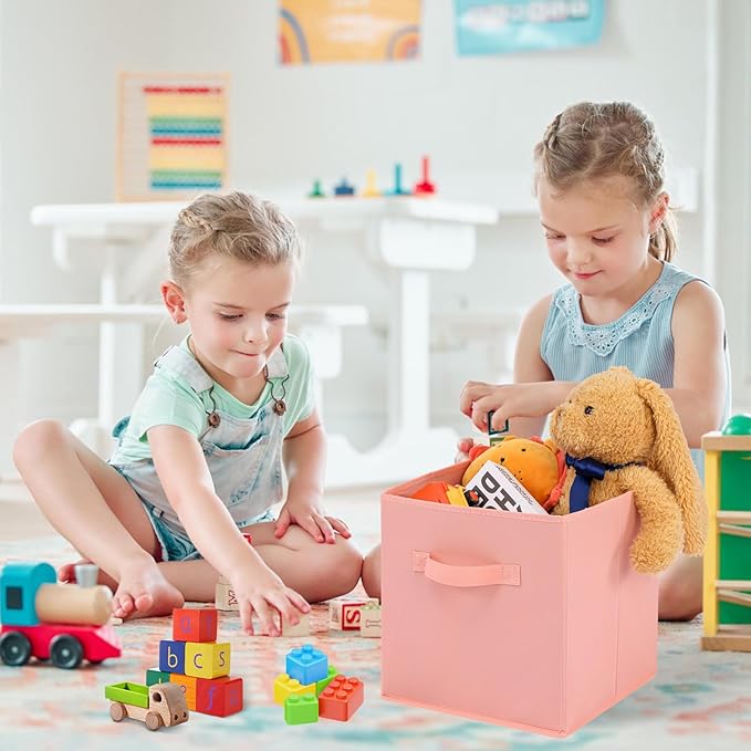Stero Fabric Storage Bins 6 Pack Fun Colored Durable Storage Cubes with Fabric Handles Foldable Cube Baskets for Home, Kids R