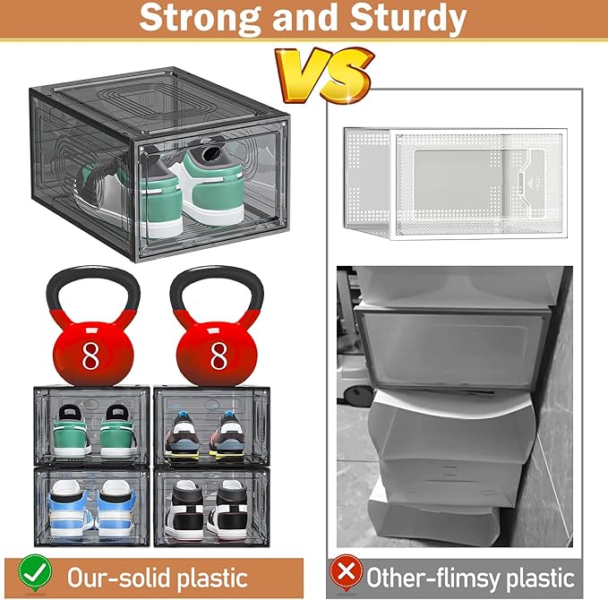 caktraie 10 Pack Thicken Shoe Organizer Stackable,Upgraded Sturdy Shoe Storage Box with Magnetic Door,Shoe Containers For Sne