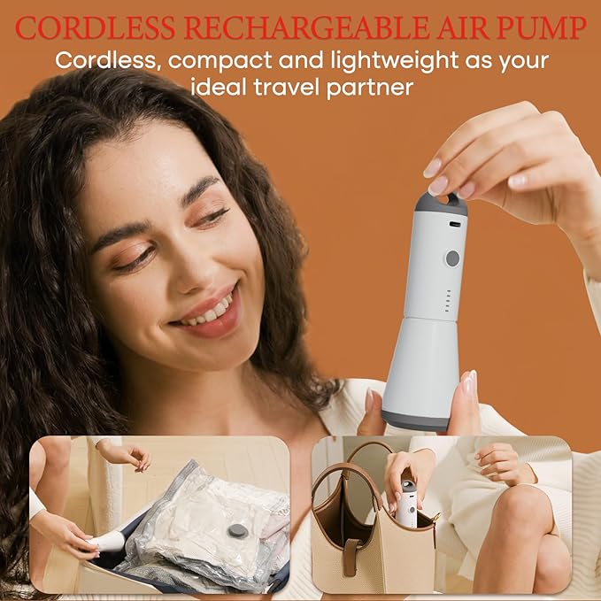 Vacbird Travel Vacuum Storage Bags with Rechargeable Cordless Pump, 12 Pack Vacuum Seal Bags for Clothing(4 Large+4 Medium+4 