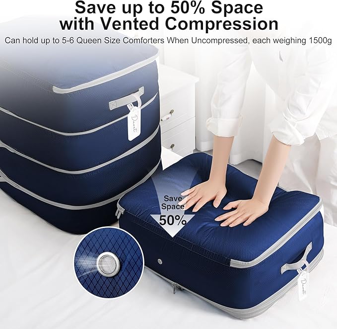 Comforter Storage Bag - Large Capacity Blanket Storage Bags 4-Layer Ultra Space Saving Self Compression Organizer, Washable C