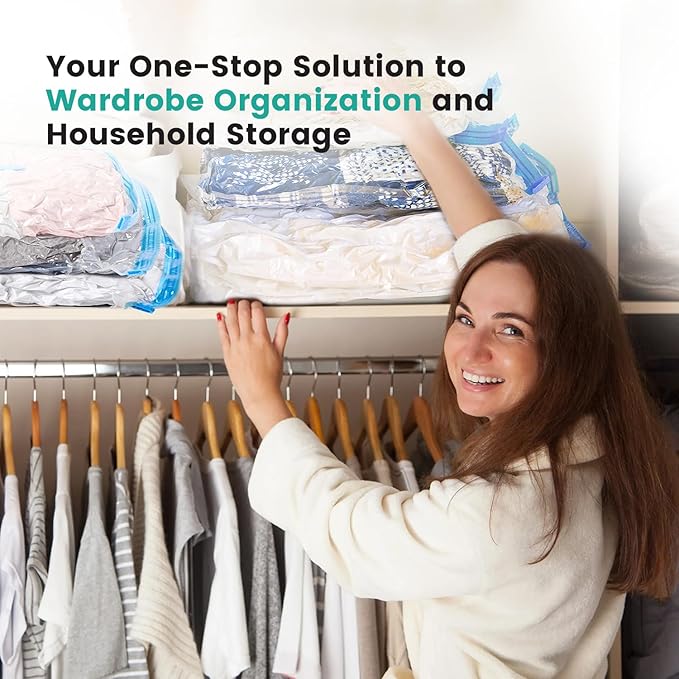 20 Pack Vacuum Storage Bags, Plastic Space Saver Seal Bags (4 Jumbo/4 Large/4 Medium/4 Small/4 Roll) Compression for Clothes,