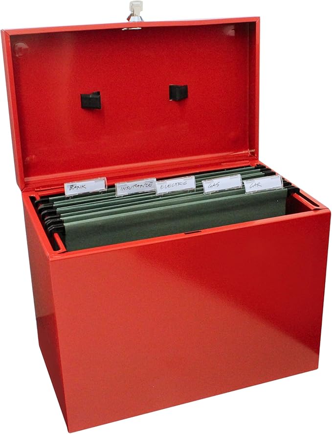 Cathedral Products A4 Steel File Box with Starter Pack of 5 Suspension Files - Red