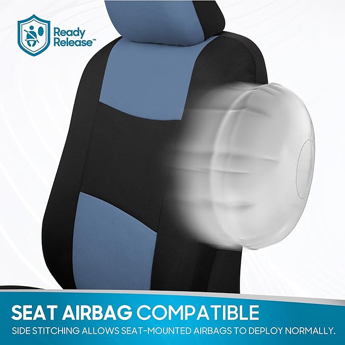 BDK PolyPro Car Seat Covers Full Set in Blue Gray on Black, Front and Rear Split Bench Seat Covers for Cars, Easy to Install 